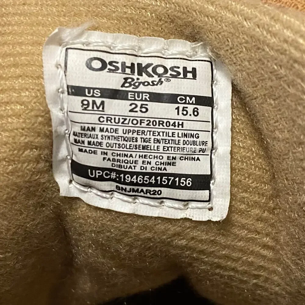 OshKosh Bgosh Boy's Ankle Booties Toddler 9M Brown Tan Lace Up Fastener Lined